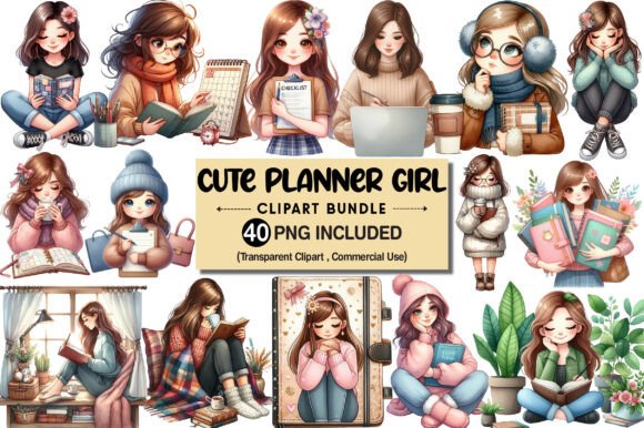 Download Cute Planner Girl Clipart PNG - Cute planner Collection