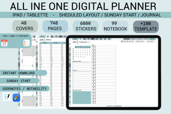Download Blue Digital Planner-Journal Sheduled - Premium Resources